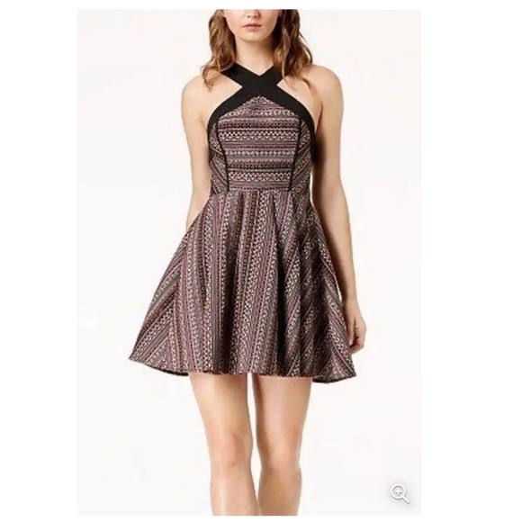 BCBGENERATION: Black Jacquard Fit & Flare Halter Dress (NWT) - Picture 2 of 6